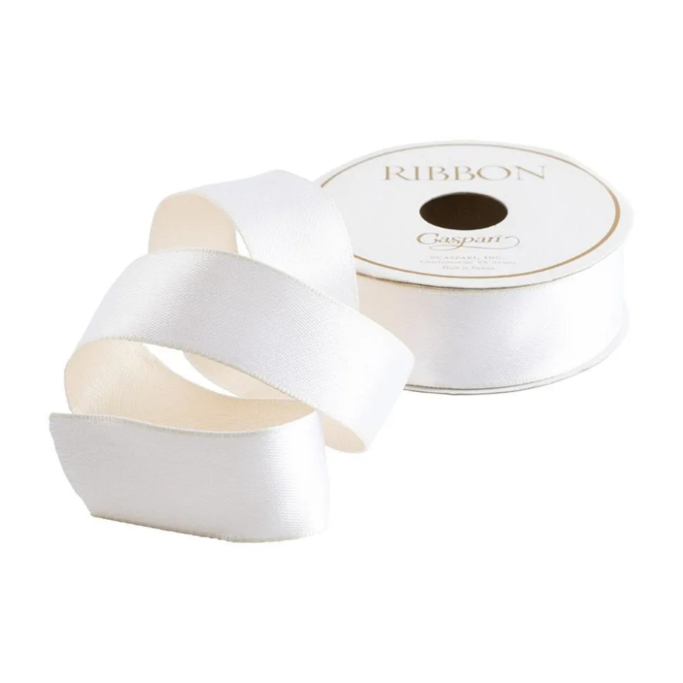 White & Ivory Reversible Satin Wired Ribbon - 10 Yard Spool