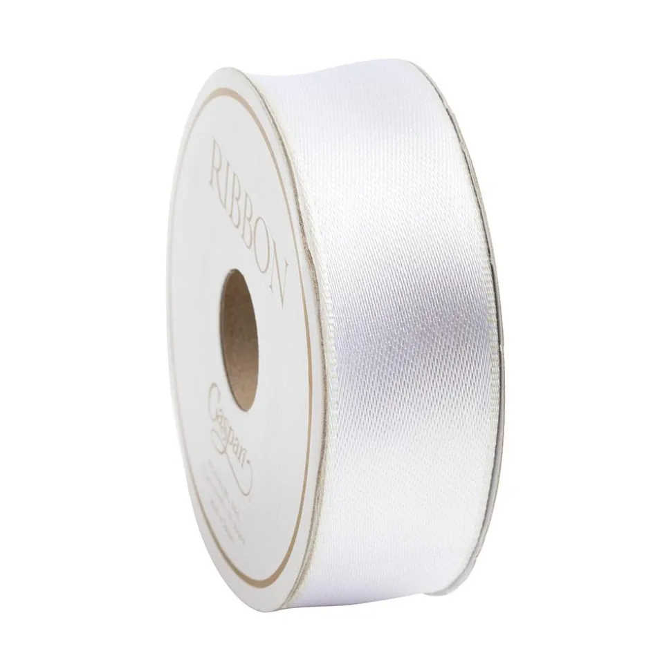 White & Ivory Reversible Satin Wired Ribbon - 10 Yard Spool