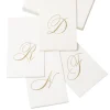 White Pearl & Gold Paper Linen Single Initial Boxed Guest Towel Napkins - 24 Per Package