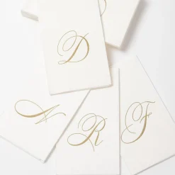 White Pearl & Gold Paper Linen Single Initial Boxed Guest Towel Napkins - 24 Per Package