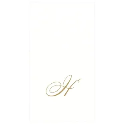 White Pearl & Gold Paper Linen Single Initial Boxed Guest Towel Napkins - 24 Per Package