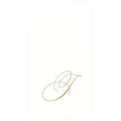 White Pearl & Gold Paper Linen Single Initial Boxed Guest Towel Napkins - 24 Per Package