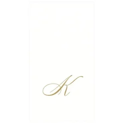 White Pearl & Gold Paper Linen Single Initial Boxed Guest Towel Napkins - 24 Per Package