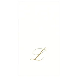 White Pearl & Gold Paper Linen Single Initial Boxed Guest Towel Napkins - 24 Per Package