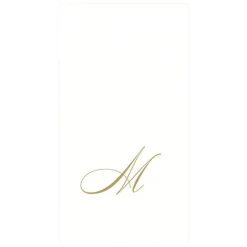 White Pearl & Gold Paper Linen Single Initial Boxed Guest Towel Napkins - 24 Per Package