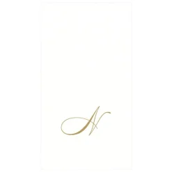 White Pearl & Gold Paper Linen Single Initial Boxed Guest Towel Napkins - 24 Per Package