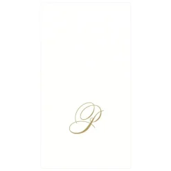 White Pearl & Gold Paper Linen Single Initial Boxed Guest Towel Napkins - 24 Per Package