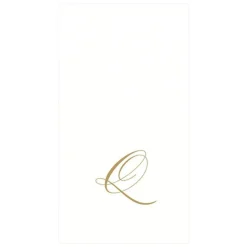 White Pearl & Gold Paper Linen Single Initial Boxed Guest Towel Napkins - 24 Per Package