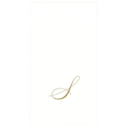 White Pearl & Gold Paper Linen Single Initial Boxed Guest Towel Napkins - 24 Per Package