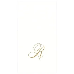 White Pearl & Gold Paper Linen Single Initial Boxed Guest Towel Napkins - 24 Per Package