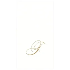 White Pearl & Gold Paper Linen Single Initial Boxed Guest Towel Napkins - 24 Per Package