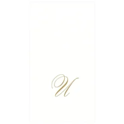 White Pearl & Gold Paper Linen Single Initial Boxed Guest Towel Napkins - 24 Per Package