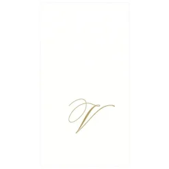 White Pearl & Gold Paper Linen Single Initial Boxed Guest Towel Napkins - 24 Per Package