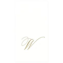 White Pearl & Gold Paper Linen Single Initial Boxed Guest Towel Napkins - 24 Per Package