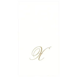 White Pearl & Gold Paper Linen Single Initial Boxed Guest Towel Napkins - 24 Per Package