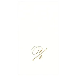 White Pearl & Gold Paper Linen Single Initial Boxed Guest Towel Napkins - 24 Per Package