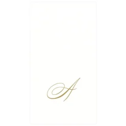 White Pearl & Gold Paper Linen Single Initial Boxed Guest Towel Napkins - 24 Per Package