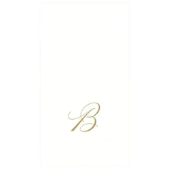 White Pearl & Gold Paper Linen Single Initial Boxed Guest Towel Napkins - 24 Per Package