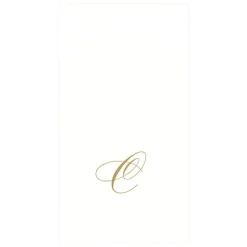 White Pearl & Gold Paper Linen Single Initial Boxed Guest Towel Napkins - 24 Per Package