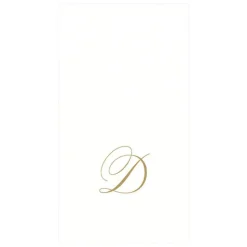 White Pearl & Gold Paper Linen Single Initial Boxed Guest Towel Napkins - 24 Per Package