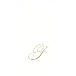 White Pearl & Gold Paper Linen Single Initial Boxed Guest Towel Napkins - 24 Per Package