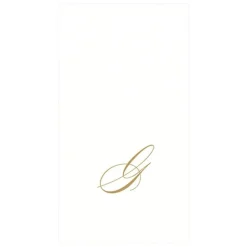 White Pearl & Gold Paper Linen Single Initial Boxed Guest Towel Napkins - 24 Per Package