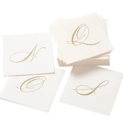 White Pearl & Gold Paper Linen Single Initial Boxed Cocktail Napkins - 30 Per Box