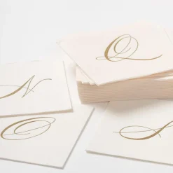 White Pearl & Gold Paper Linen Single Initial Boxed Cocktail Napkins - 30 Per Box