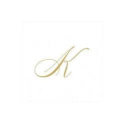 White Pearl & Gold Paper Linen Single Initial Boxed Cocktail Napkins - 30 Per Box