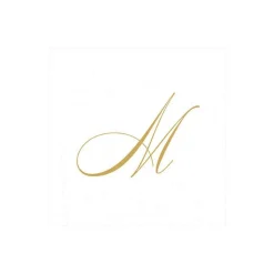 White Pearl & Gold Paper Linen Single Initial Boxed Cocktail Napkins - 30 Per Box