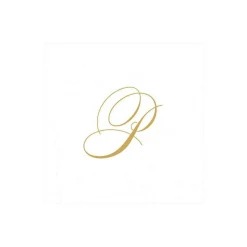 White Pearl & Gold Paper Linen Single Initial Boxed Cocktail Napkins - 30 Per Box