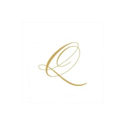 White Pearl & Gold Paper Linen Single Initial Boxed Cocktail Napkins - 30 Per Box