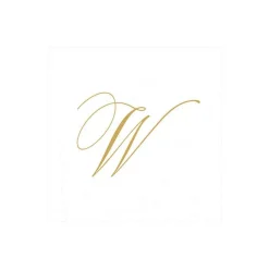 White Pearl & Gold Paper Linen Single Initial Boxed Cocktail Napkins - 30 Per Box