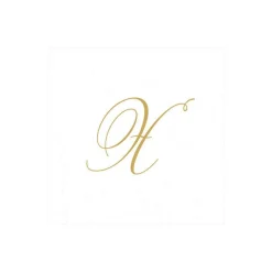 White Pearl & Gold Paper Linen Single Initial Boxed Cocktail Napkins - 30 Per Box
