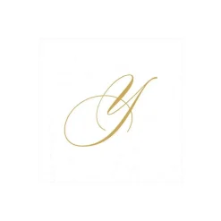 White Pearl & Gold Paper Linen Single Initial Boxed Cocktail Napkins - 30 Per Box