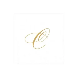 White Pearl & Gold Paper Linen Single Initial Boxed Cocktail Napkins - 30 Per Box