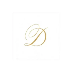 White Pearl & Gold Paper Linen Single Initial Boxed Cocktail Napkins - 30 Per Box