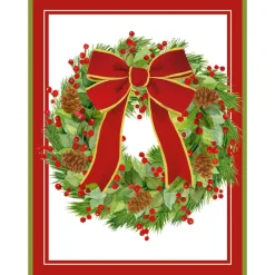 White Pine & Red Bow Wreath Personalized Christmas Cards