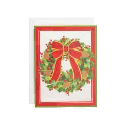 White Pine And Red Bow Wreath Classic Boxed Christmas Cards - includes 15 cards & envelopes