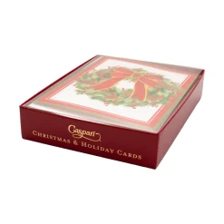 White Pine And Red Bow Wreath Classic Boxed Christmas Cards - includes 15 cards & envelopes