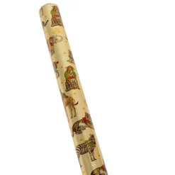 Wild Christmas Gold Embossed Foil Gift Wrap - One 30" x 6' Roll