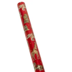Wild Christmas Red Embossed Foil Gift Wrap - One 30" x 6' Roll