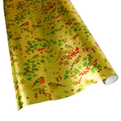 Winter Birds Gold Embossed Foil Gift Wrap - One 30" x 6' Roll