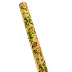 Winter Birds Gold Embossed Foil Gift Wrap - One 30" x 6' Roll