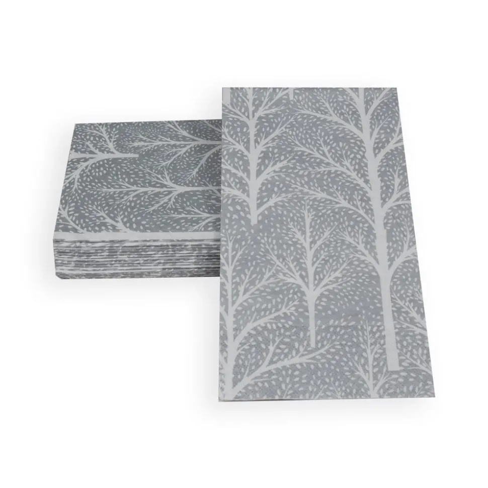 Winter Trees Silver & White Guest Towel Napkins - 15 Per Package