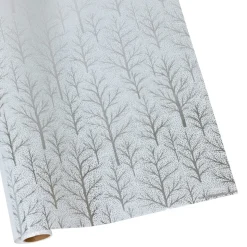 Winter Trees White & Silver Embossed Foil Gift Wrap - One 30" x 6' Roll