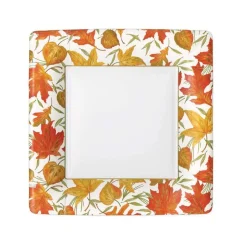 Woodland Leaves Square Paper Salad & Dessert Plates in Ivory - 8 Per Package