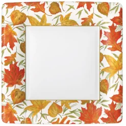 Woodland Leaves Square Paper Dinner Plates in Ivory - 8 Per Package