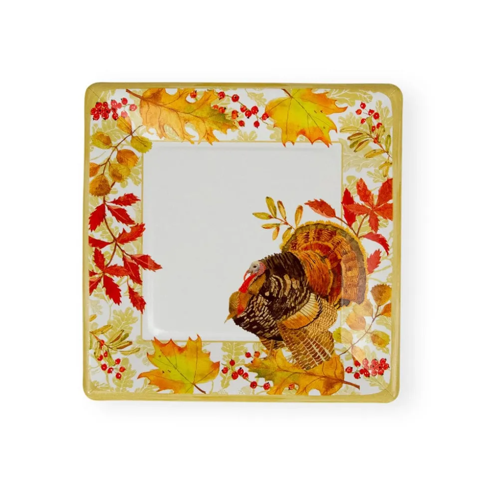 Woodland Turkey Square Paper Salad & Dessert Plates - 8 Per Package