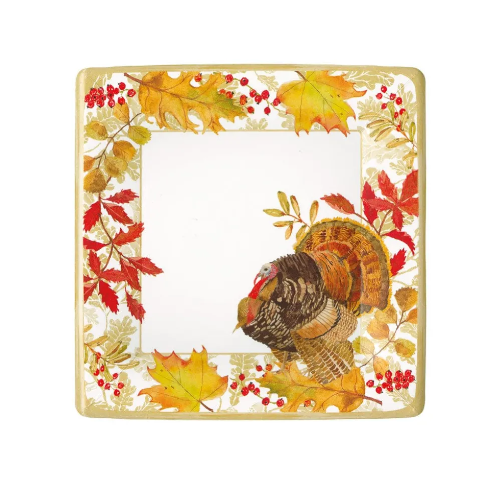 Woodland Turkey Square Paper Salad & Dessert Plates - 8 Per Package